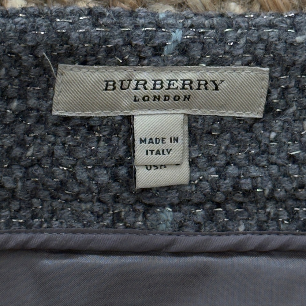 BURBERRY plaid Front-& Back Slit Wool Blend Skirt - Gray - Picture 10 of 16